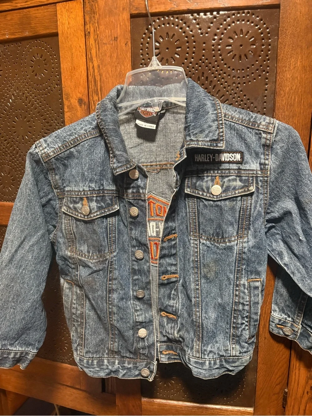Harley-Davidson Blue Denim Kids Jacket with Orange Logo Patch
